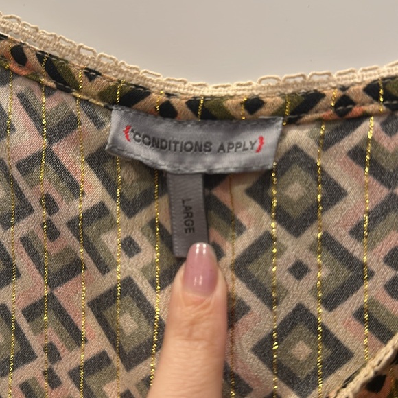 Anthropologie brand-Conditions Apply- geometric patterned dress, gold thread - L - Picture 3 of 5